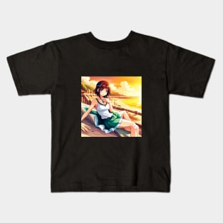 chica anime en la playa Kids T-Shirt